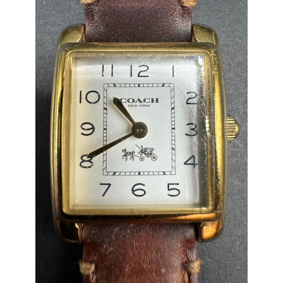 Coach Stainless Steel Gold Tone Square Watch CA.88.7.34.0914 White Dial Working - Picture 1 of 11